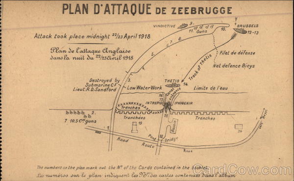 Plan of Attack on Zeebrugge Belgium World War I