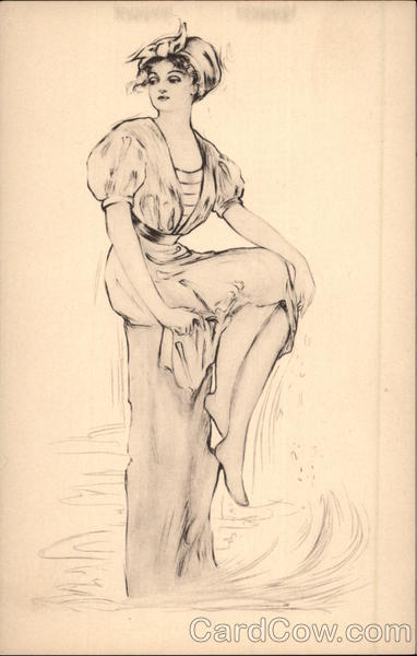 Pen and Ink of Woman Sitting on Pier Women