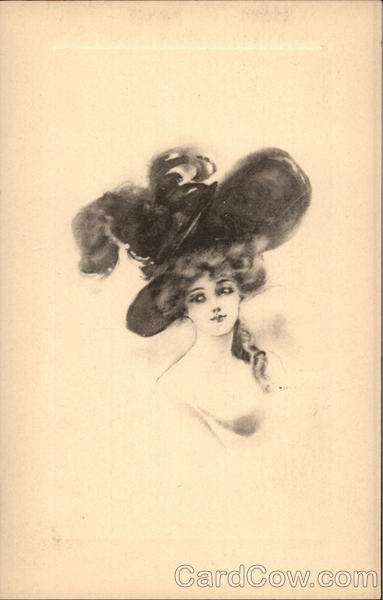 Black & White Sketch of Beautiful Woman in Large Hat