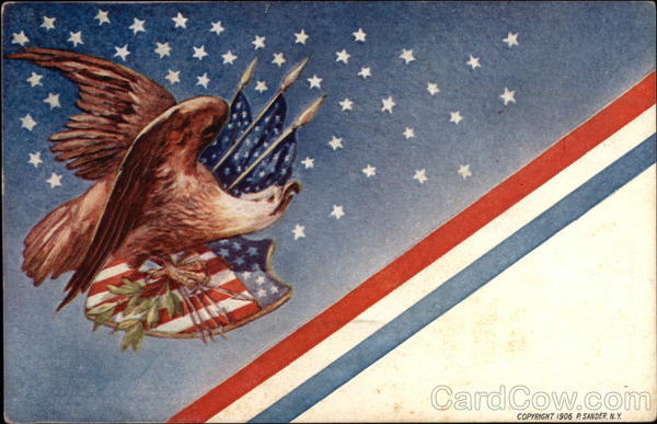 Eagle with American Flags and Emblem Patriotic