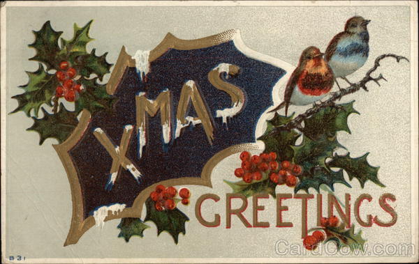 Christmas Greetings with Holly and Birds