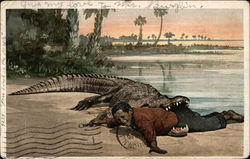 Crocodile with Little Black Boy in its Mouth Postcard