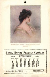 Marion, Grand Rapids Plaster Company February 1909 Calendar, Grand Rapids, Michigan Calendars Postcard Postcard
