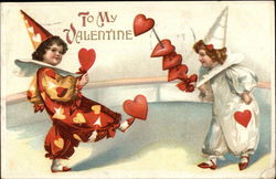 To My Valentine with Children Dressed as Clowns Postcard