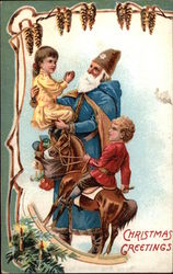 Christmas Greetings - Santa in Blue Robe Postcard
