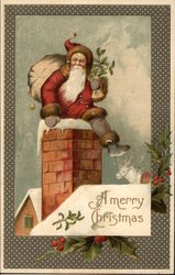 A Merry Christmas with Santa on the Chimney Postcard