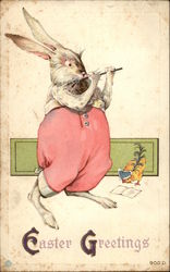 Easter Greetings with White Rabbit and Baby Chick Postcard
