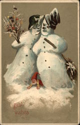 Two Snowmen and an Elf Postcard