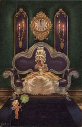 Swedish Girl on Purple Couch, Cupid with Shamrock Postcard