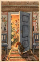 Family and Christmas Tree Postcard