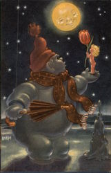 Swedish Snowman with Cupid, Moon Postcard