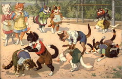 Cats in Clothing Playing Leap Frog on the Playground Postcard