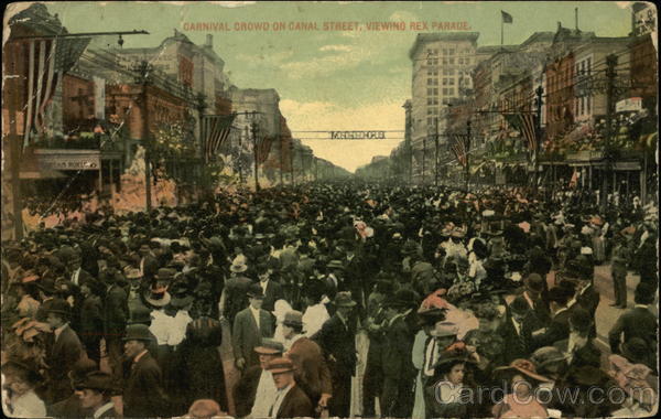 Carnival Crowd on Canal Street, Viewing Rex Parade New Orleans Louisiana