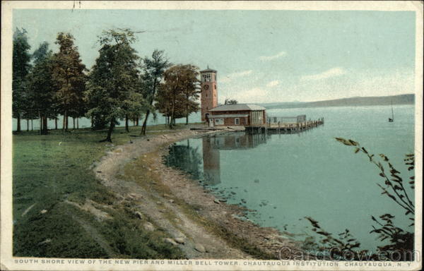 South Shore View of the New Pier and Miller Bell Tower, Chautauqua Institution New York