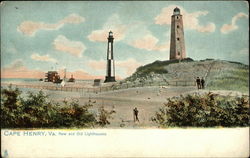 New and Old Lighthouses Postcard