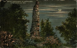 Devil's Monument by Moonlight Camp Douglas, WI Postcard Postcard