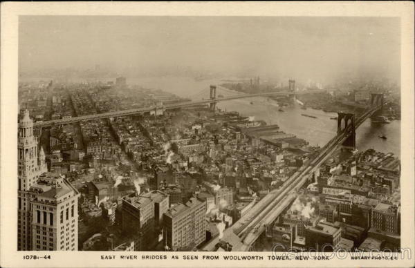 East River Bridges from Woolworth Tower New York
