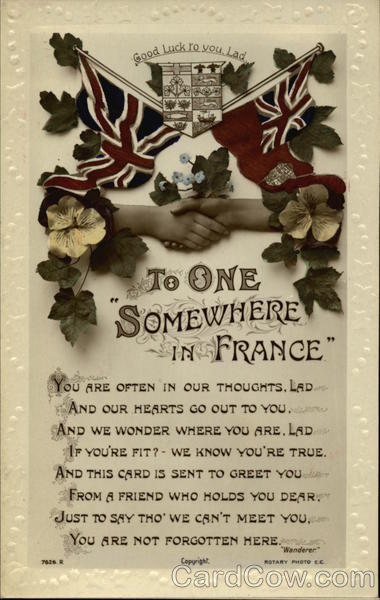 Good Luck to you Lad, To One Somewhere in France World War I