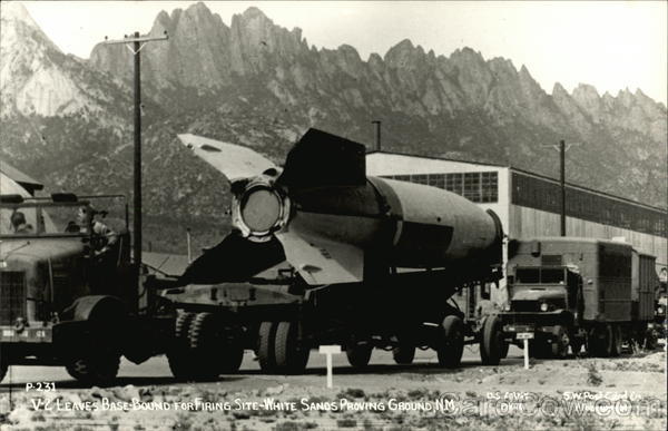 V-2 leaves base - bound for firing site - White Sands proving ground New Mexico