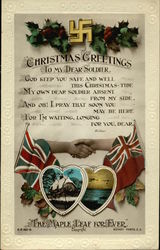 Christmas Greetings - To My Dear Soldier - Embossed Swastika Britain World War I Postcard Postcard