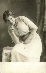 Portrait of Woman In White Postcard