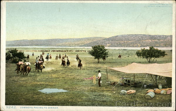 Cowboys Racing to Dinner Cowboy Western