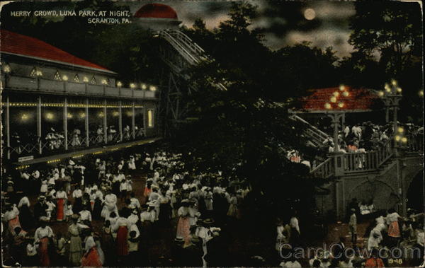 Crowd at Luna Park at Night Scranton Pennsylvania