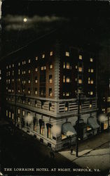 The Lorraine Hotel at Night Norfolk, VA Postcard Postcard