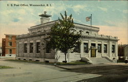 U. S. Post Office Woonsocket, RI Postcard Postcard