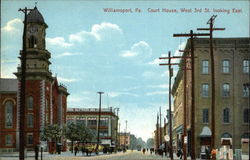 Courthouse, West 3rd St. Looking East Williamsport, PA Postcard Postcard