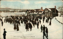 Merry Ice Skaters Showing Skating Pavilion Postcard