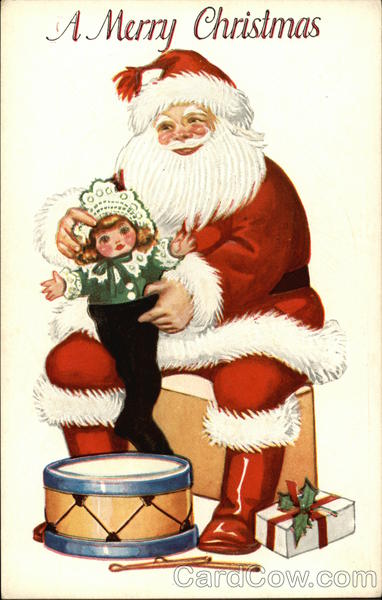 A Merry Christmas with Santa Filling a Stocking Santa Claus