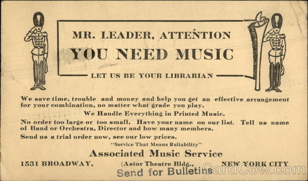 Associated Music Service, New York City Advertising