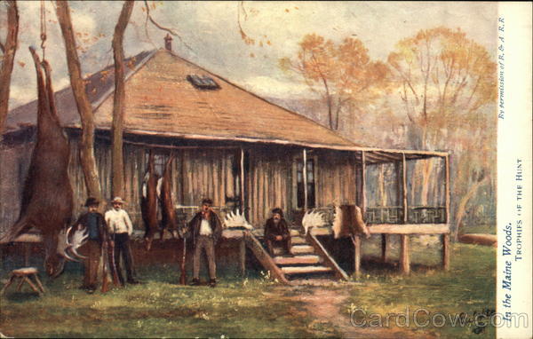 Hunters with hunted animals in the Maine Woods