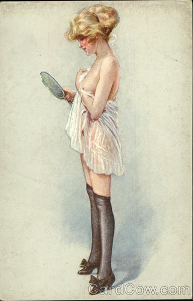 Woman with Mirror Maurice Milliere Artist Signed