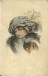 Hand Colored, Woman with Fancy Hat Postcard