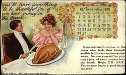 You'll Have Something to be Thankful for if you Have Money in the Bank, November 1908 Postcard