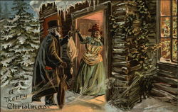 A Merry Christmas with Black Man Delivering a Goose to Black Woman Postcard