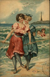 Two Woman Bathers Swimsuits & Pinup Postcard Postcard