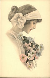 Woman with Flowers Women Postcard Postcard