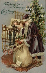 Santa in Purple or Black Robe Delivers Presents Postcard