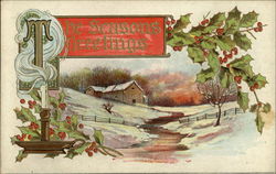 The Seasons Greetings Cabin In The Snow and Mistletoe Postcard