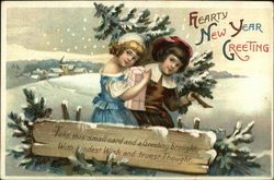 Hearty New Year Greeting Children Postcard Postcard