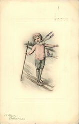 A Girl skiing - A Merry Christmas Postcard