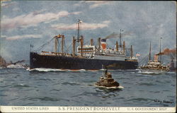 United States Line S.S. President Roosevelt, U.S. Government Ship Postcard