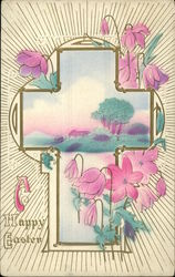 A Happy Easter with Cross and Flowers Crosses Postcard Postcard