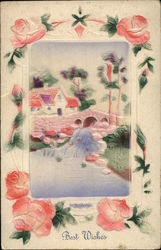 Pretty Scene with Bridge, Babbling Brook, and Roses Pretty Scene with Bridge, Babbling Brook, and Roses