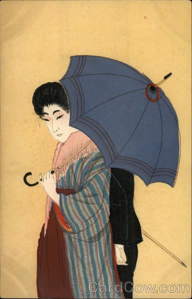 Japanese Woman with Blue Umbrella Asian