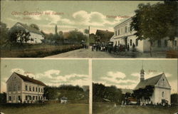 Ober-Ebersorf bei Bensen - Mühle / Fürtigs Gasthaus / Schule / Kirche Postcard