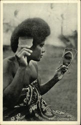 Fijian Combing Hair South Pacific Postcard Postcard